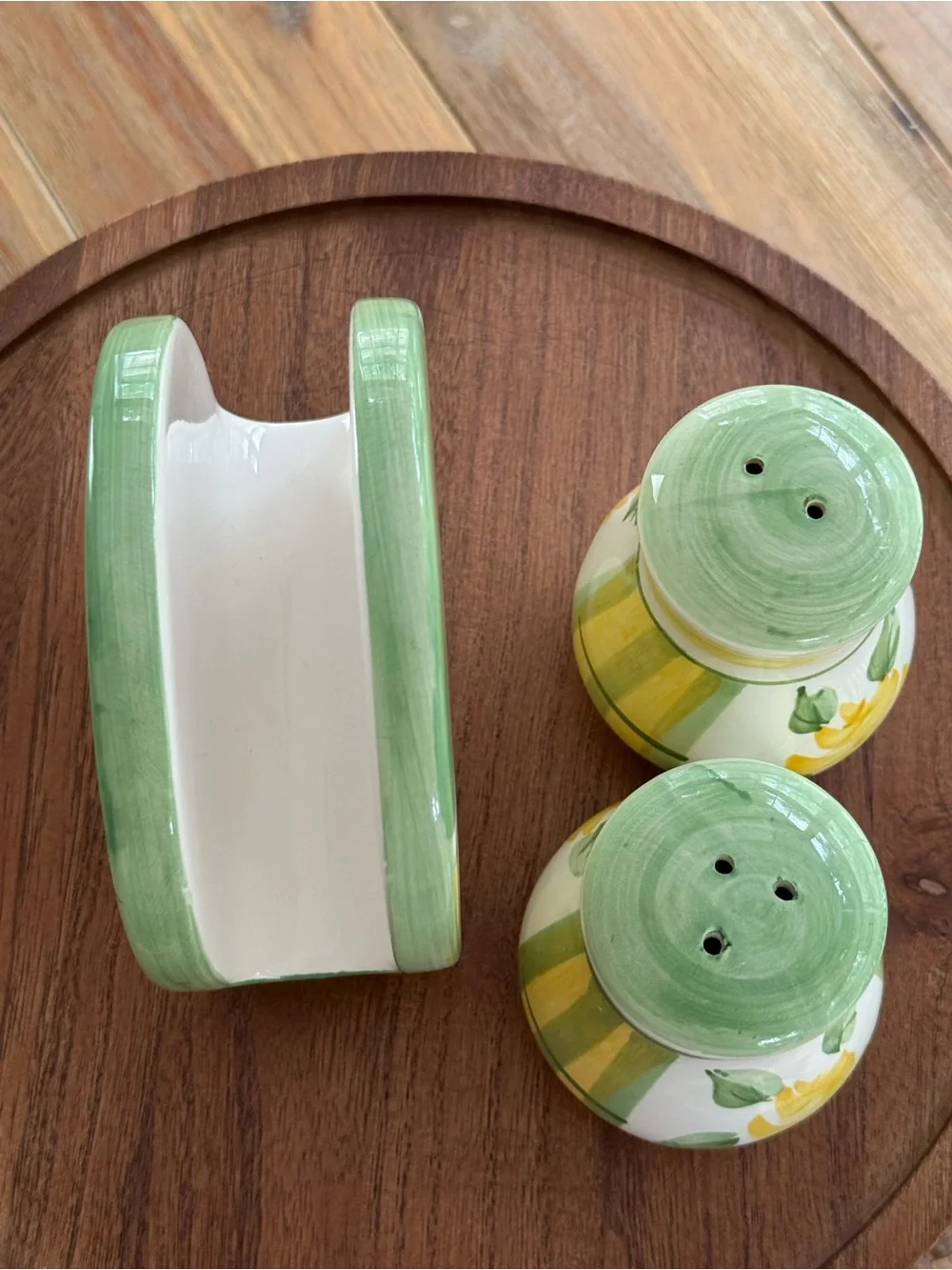 Royal Norfolk Yellow Rose Green Ceramic Napkin Holder, Salt Pepper Shakers
